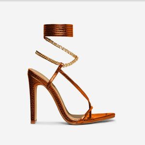 LACE UP CHAIN STRAP STILETTO HEEL - ORANGE METALLIC CROC